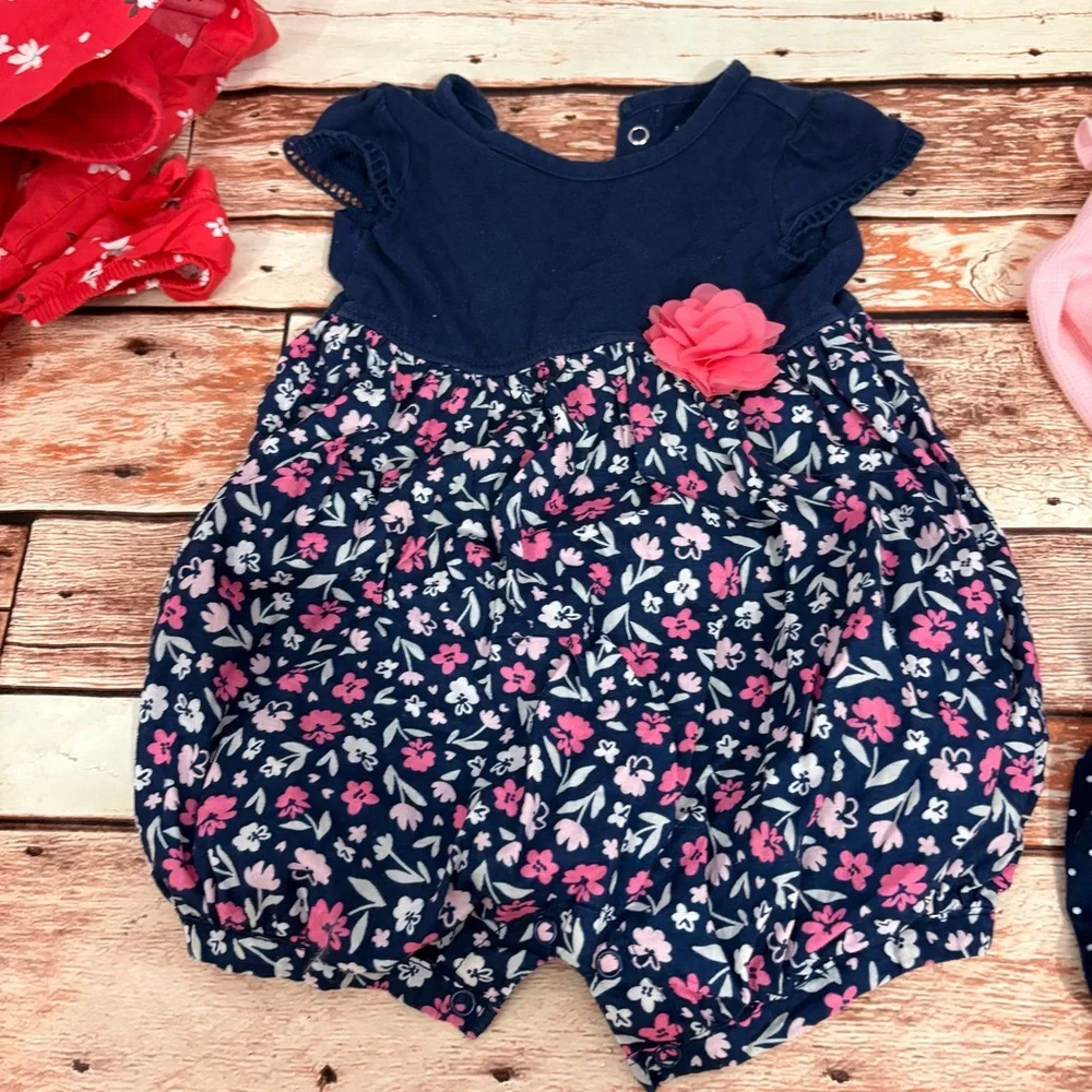 Baby Girls Mixed Outfit Lot - Navy Floral, Red, Pink 9 months